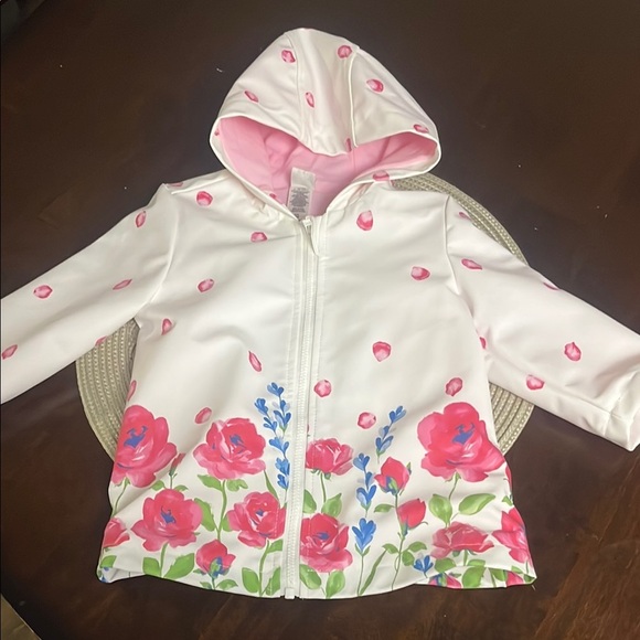 Baby girl Floral Hooded Jacket with Pink and Blue Accents - Picture 1 of 2